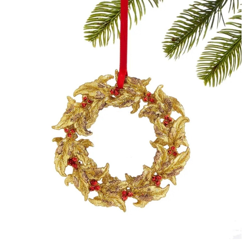 Holiday Lane Renaissance Angel Gold Tone Wreath Christmas Tree Ornament 5" H